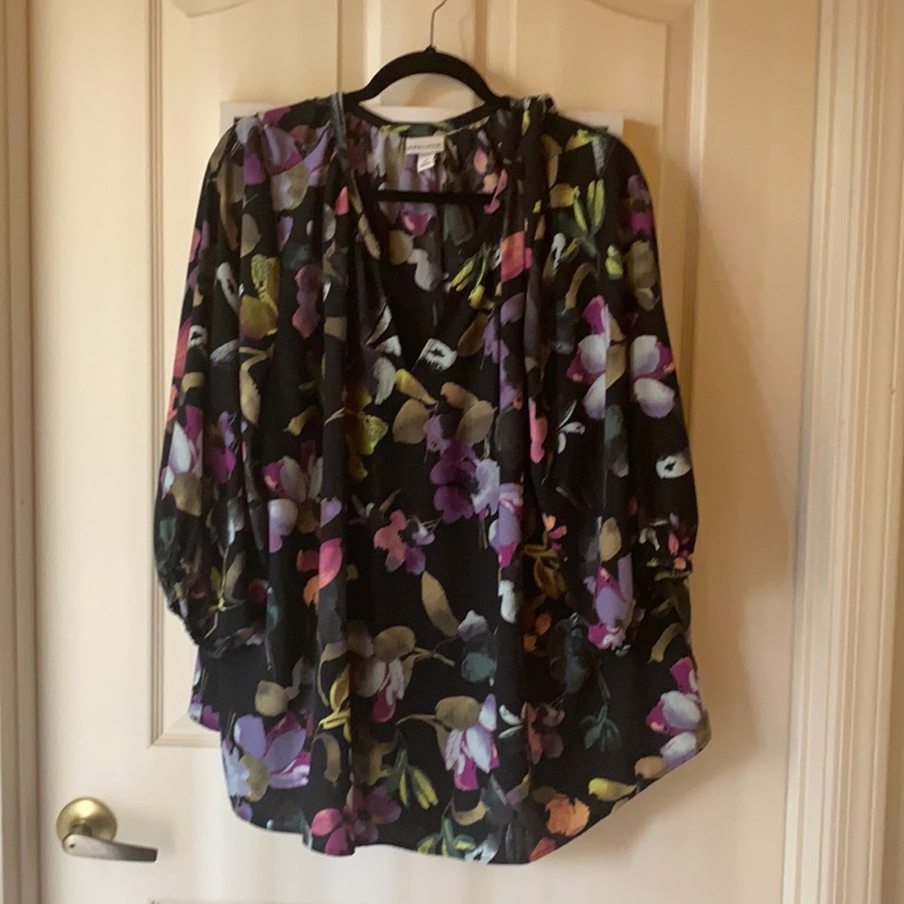 Ava & Viv Floral 3/4 Sleeve Y neck Blouse Top 3X